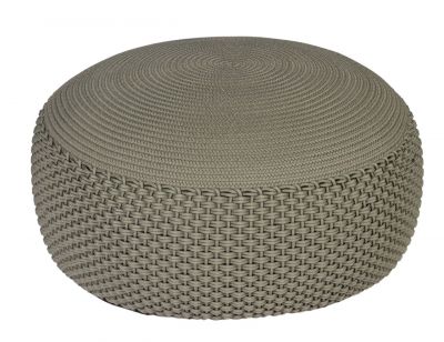 Großer, runder Weishäupl Pouf Hocker in Grau, geeignet für Indoor und Outdoor, geflochtene Optik.